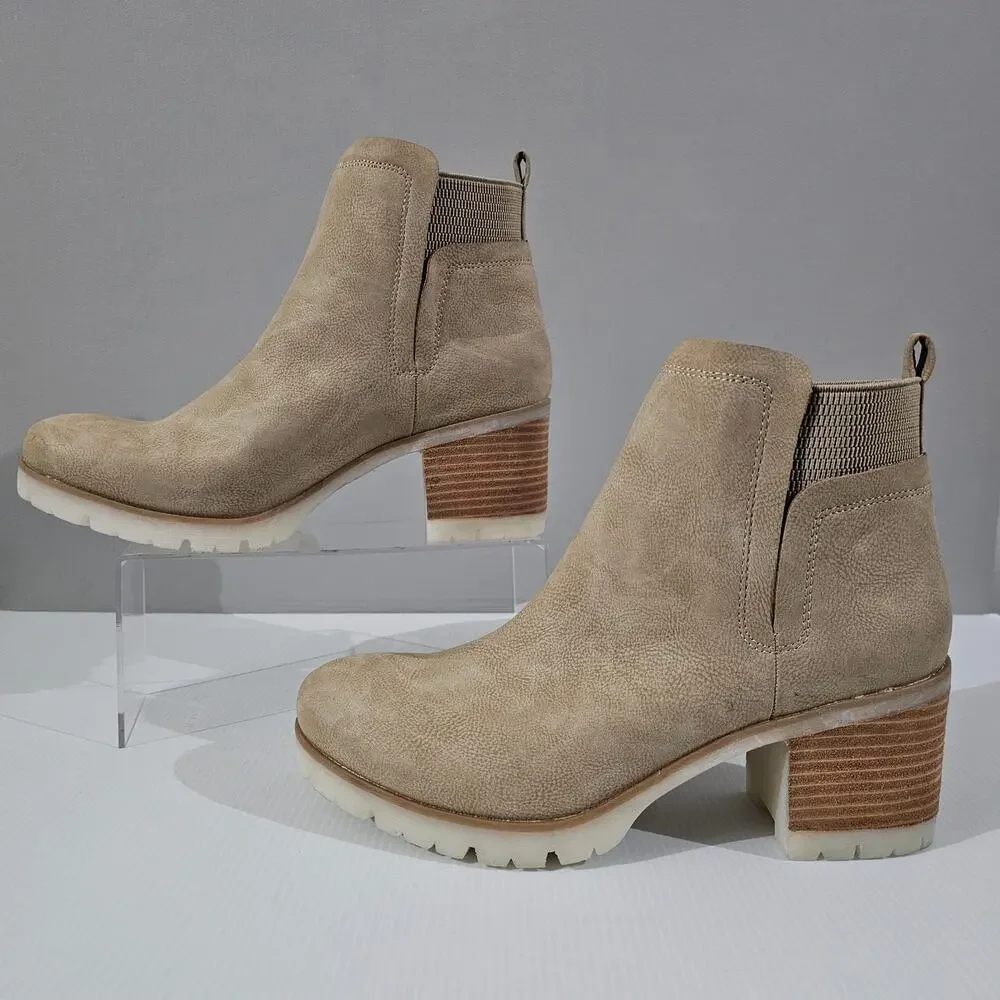 Korks By Kork Ease Elsie Ankle Boot Womens 11 Light Tan Chunky Heel Chelsea NEW